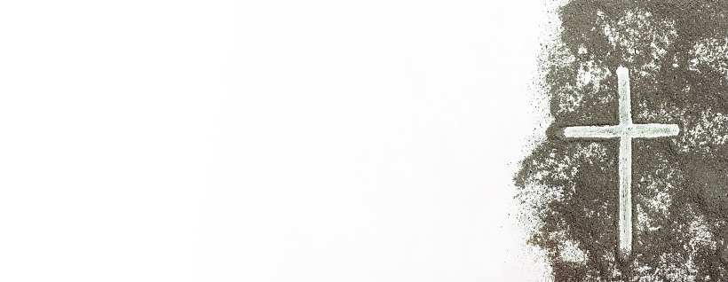 Banner with cross in ashes