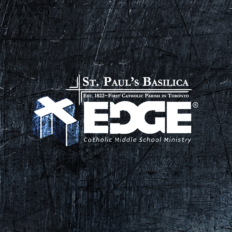Edge and parish logo on dark blue background