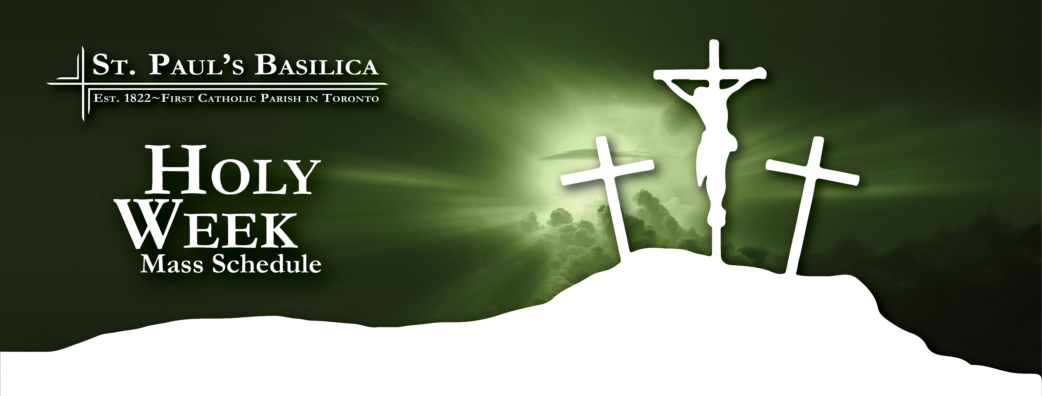 Green sky behind crosses w/ text