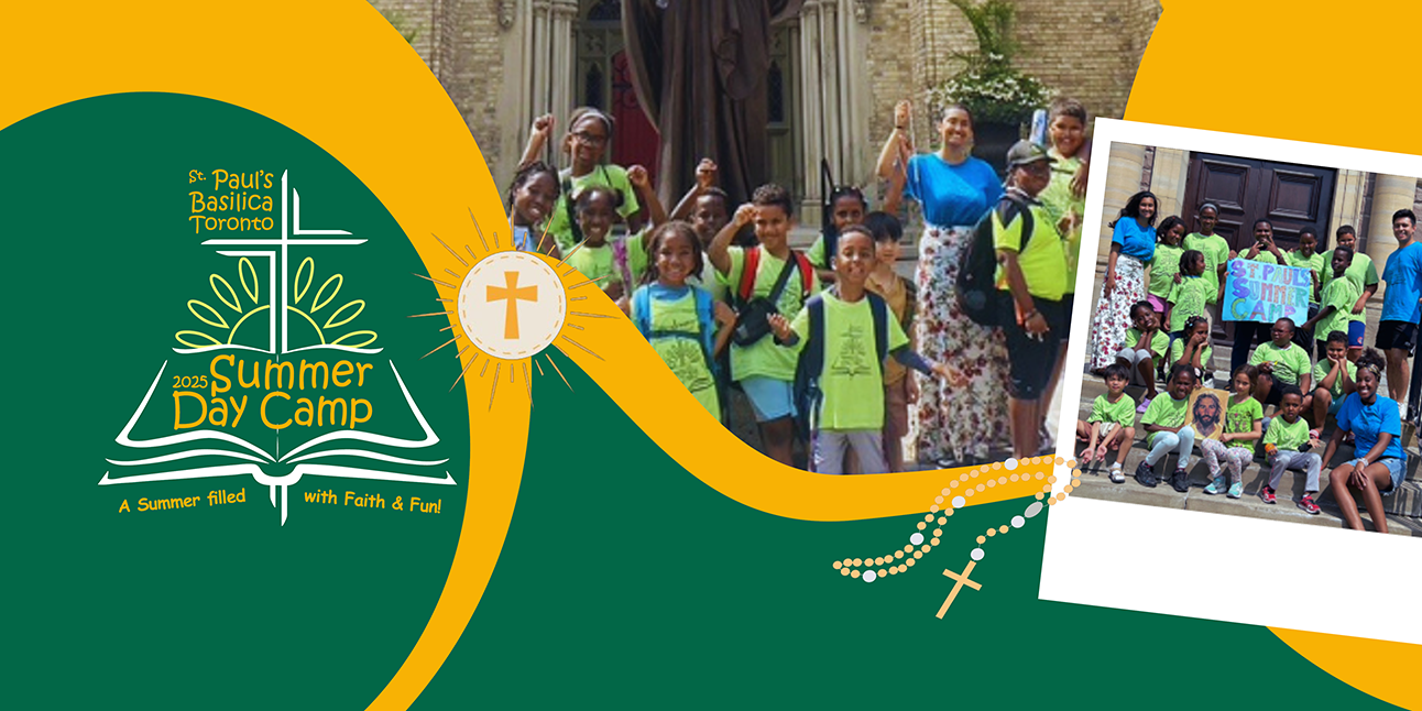 Banner with camp images and logo